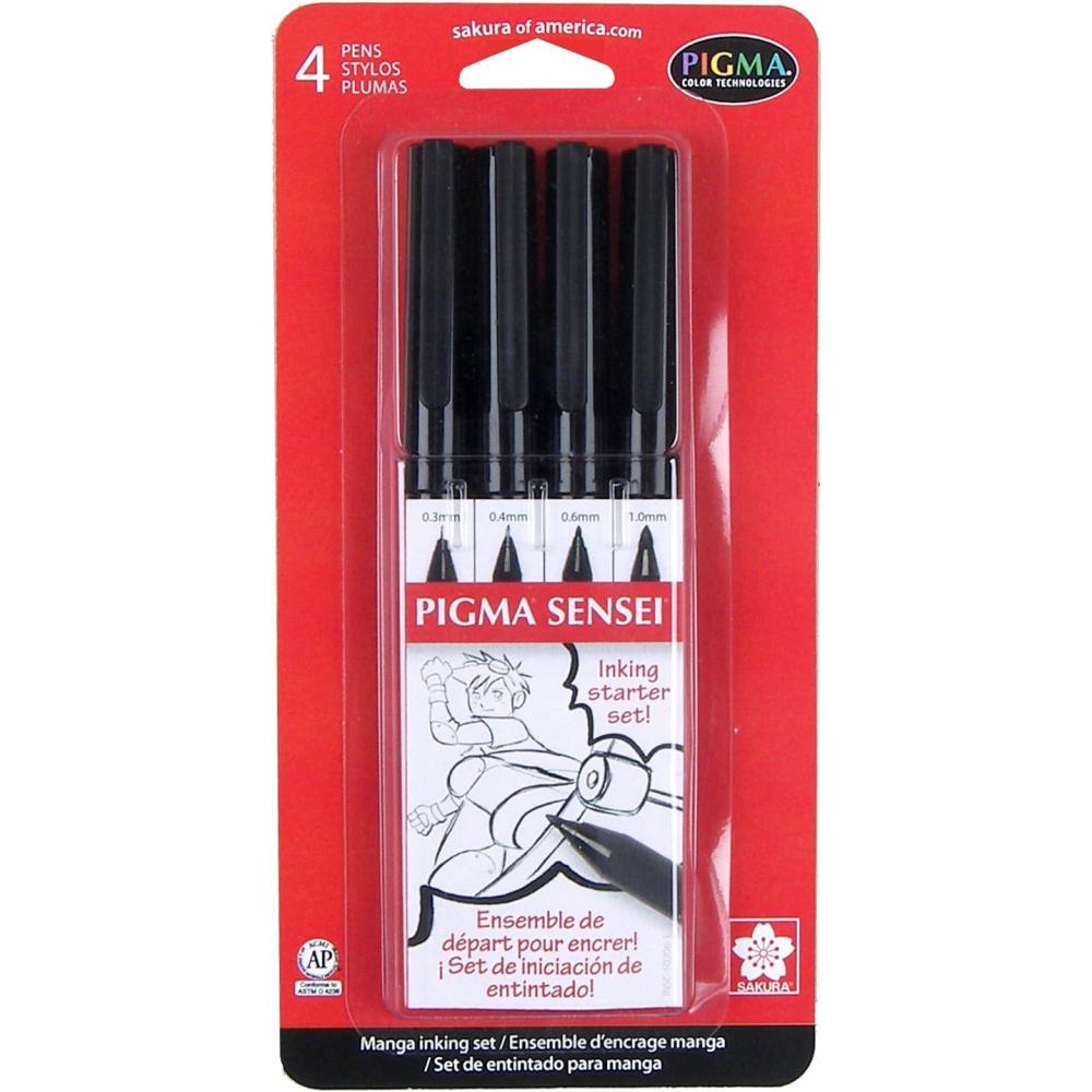 SAKURA 50204 8-Piece Pigma Sensei Manga Drawing Kit, Black(4-PC Black Set)