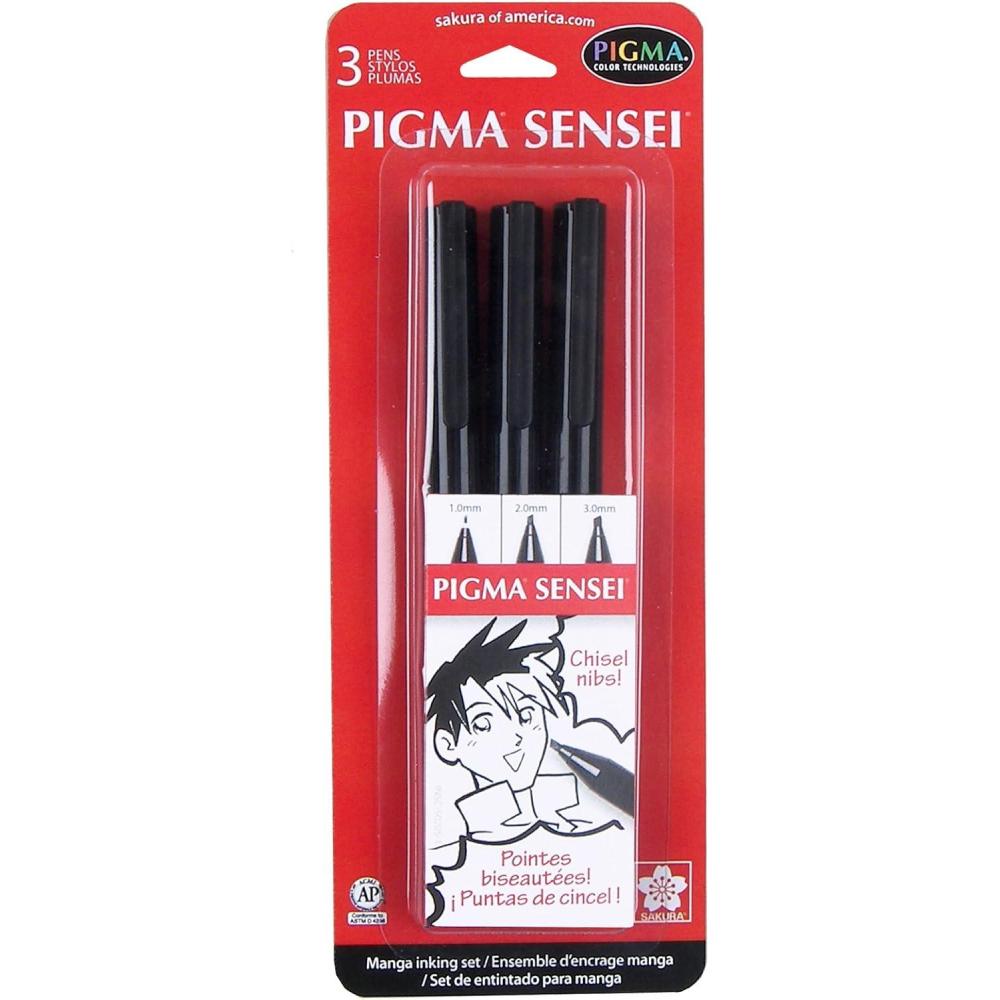 SAKURA 50204 8-Piece Pigma Sensei Manga Drawing Kit, Black(3-PC Black Chisel Set) - view 2