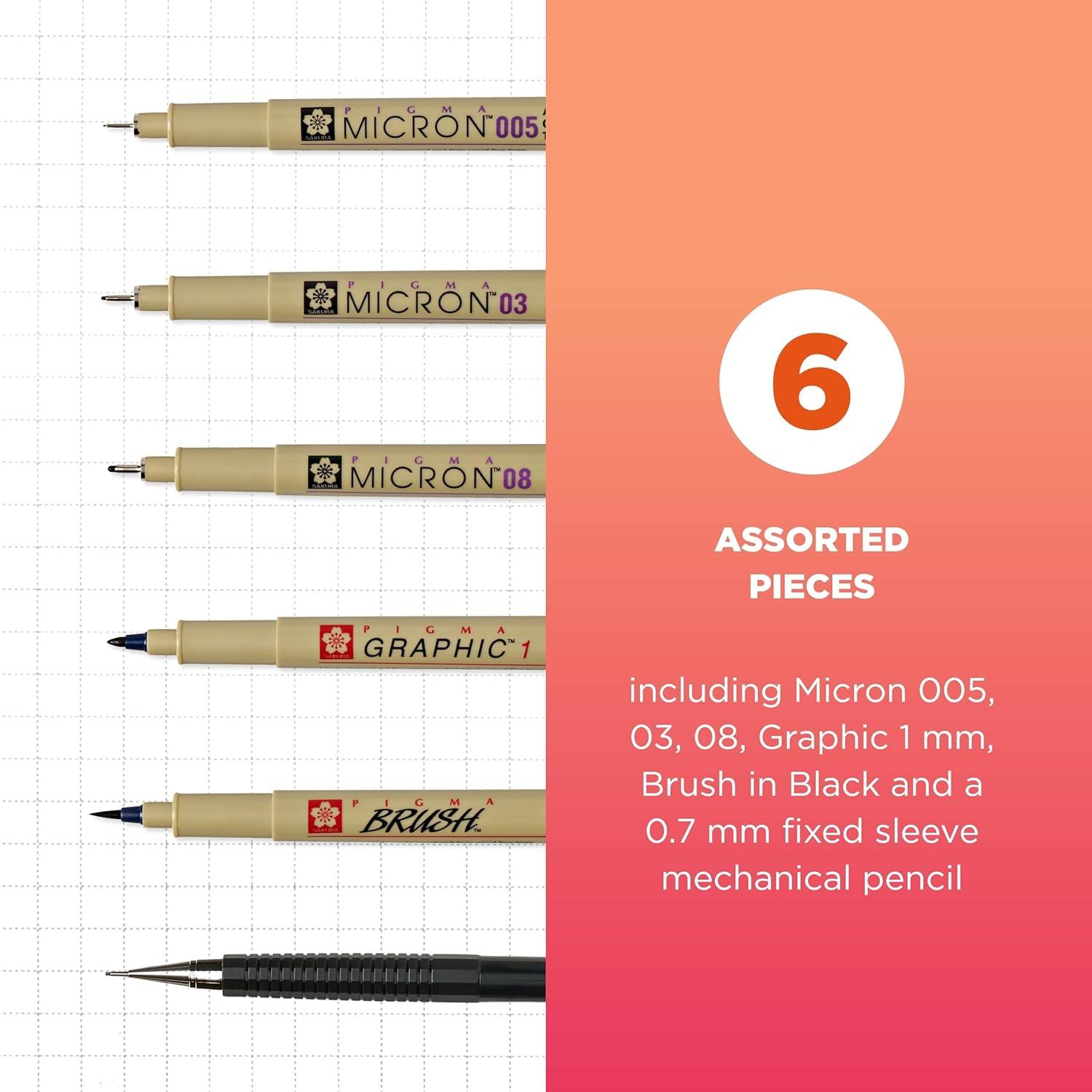 SAKURA 50203 8-Piece Pigma Manga Comic Pro Drawing Kit(6 Pen Pack)