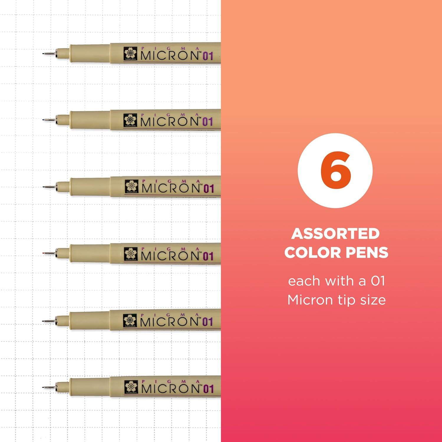 SAKURA Pigma Micron Fineliner Pens, 03 Tip Size, Archival Ass’t Colors, 6 PK 50049(01 Tip)