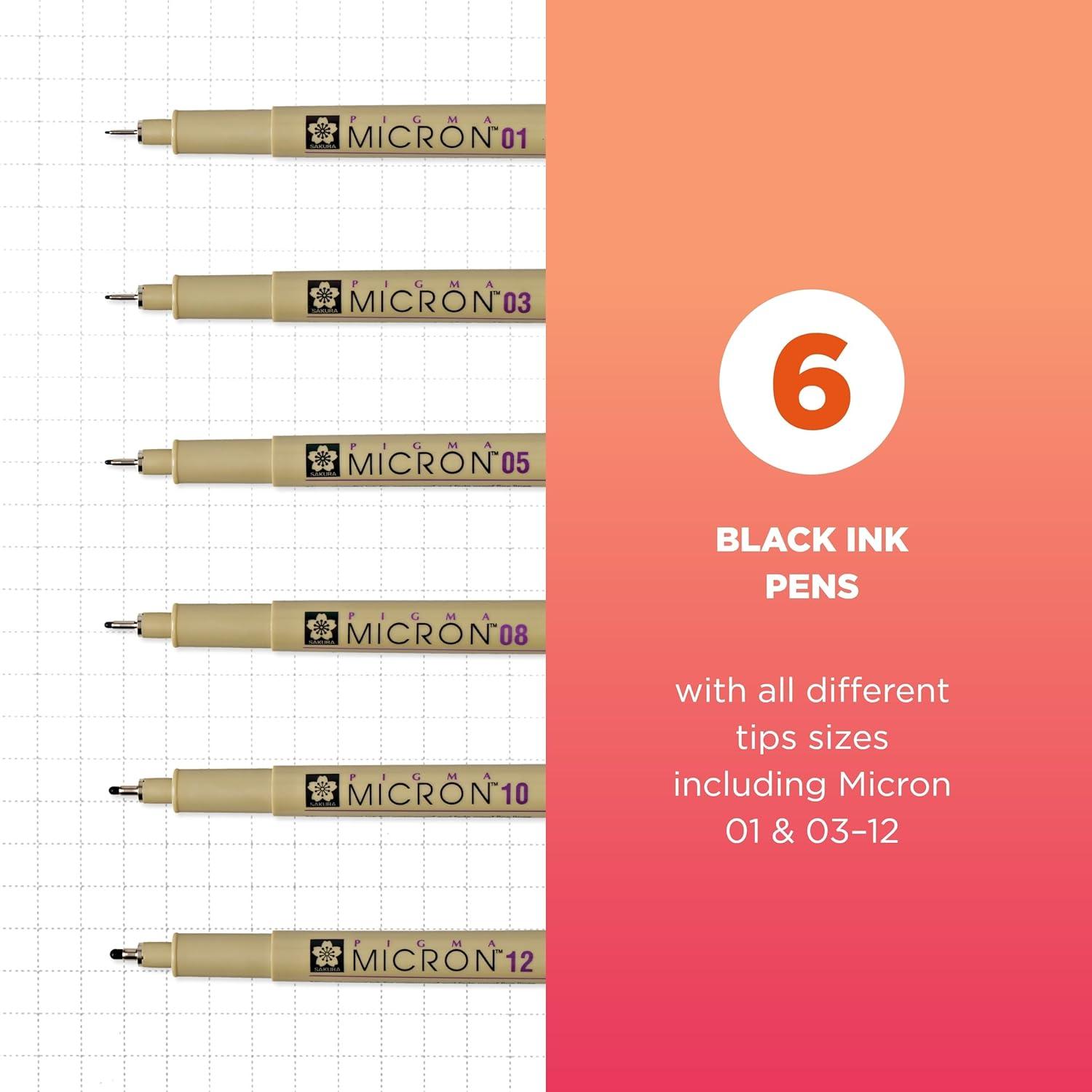 SAKURA Pigma Micron Black Ink Multi-tip Set, 6 Pack(1 Count (Pack of 6))