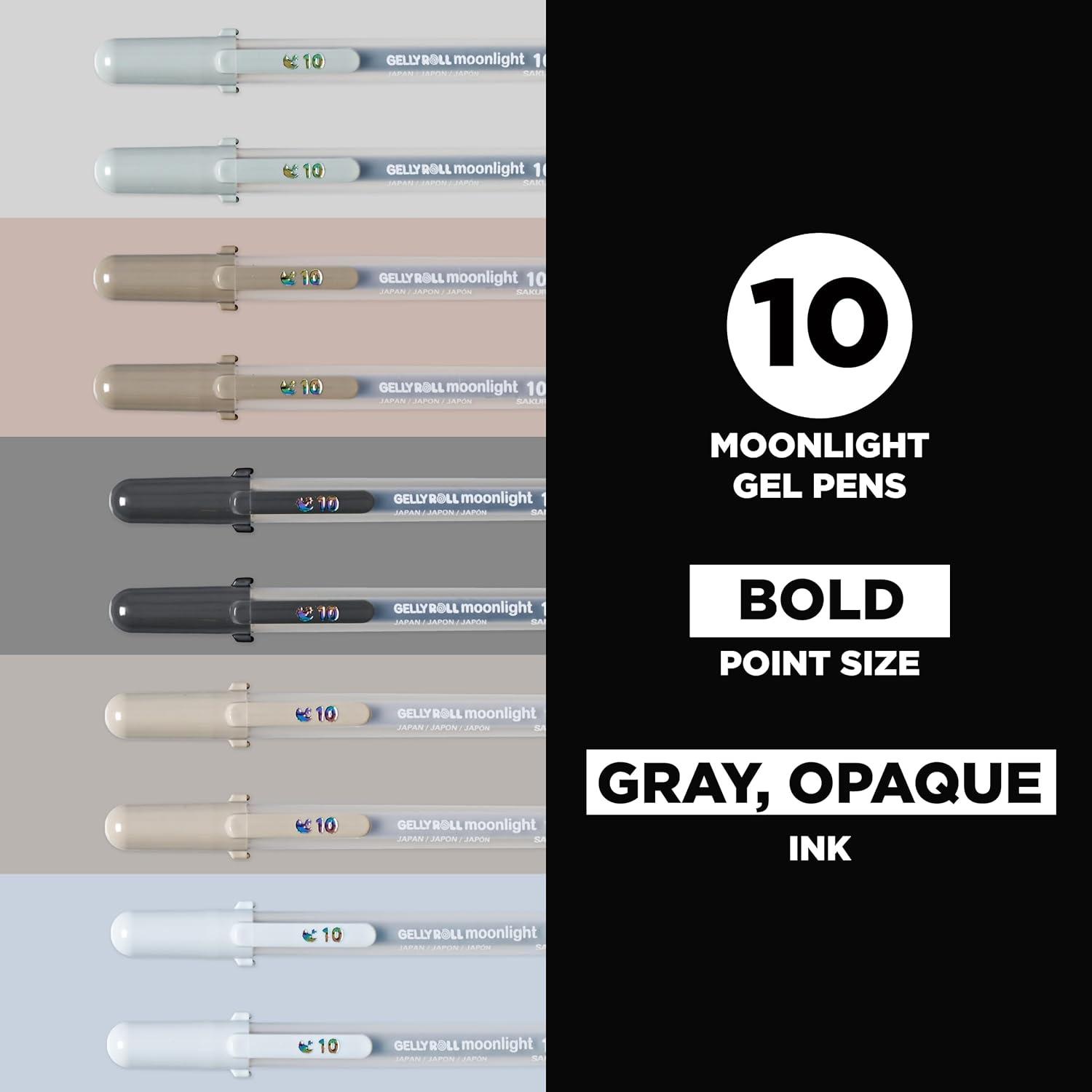 SAKURA Gelly Roll Moonlight 10 Gel Pens – Bold Ink Pen for Journaling, Art, or Drawing – Gray & Opaque Ink – Bold Line – 10 Pack