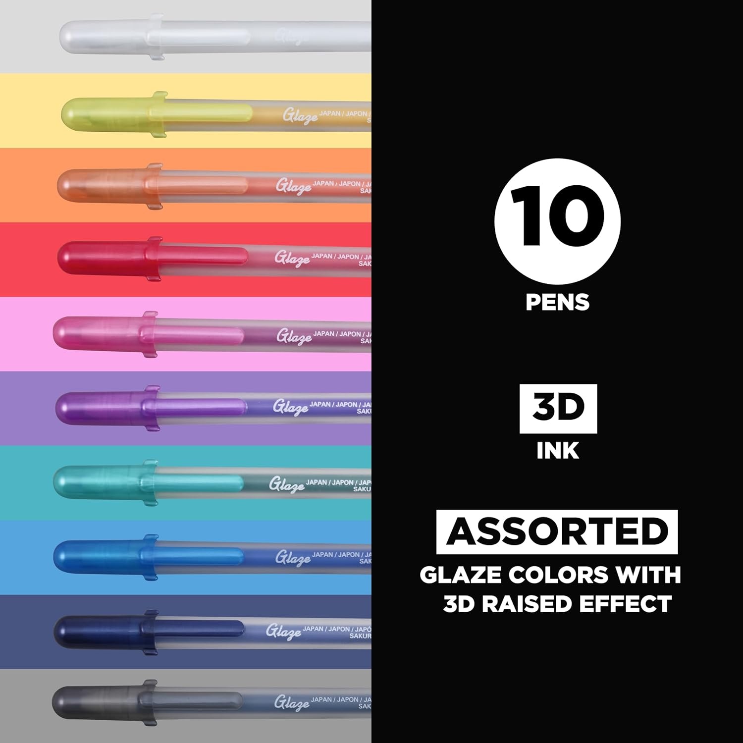 SAKURA Glaze 3D Ink Pen – 3D Ink Pen for Lettering, Drawing, Ornaments & More – Great for Art & Holiday Gifts, DIY Projects & Personalized Gifts for Mom – Assorted Colored – 10 Pack