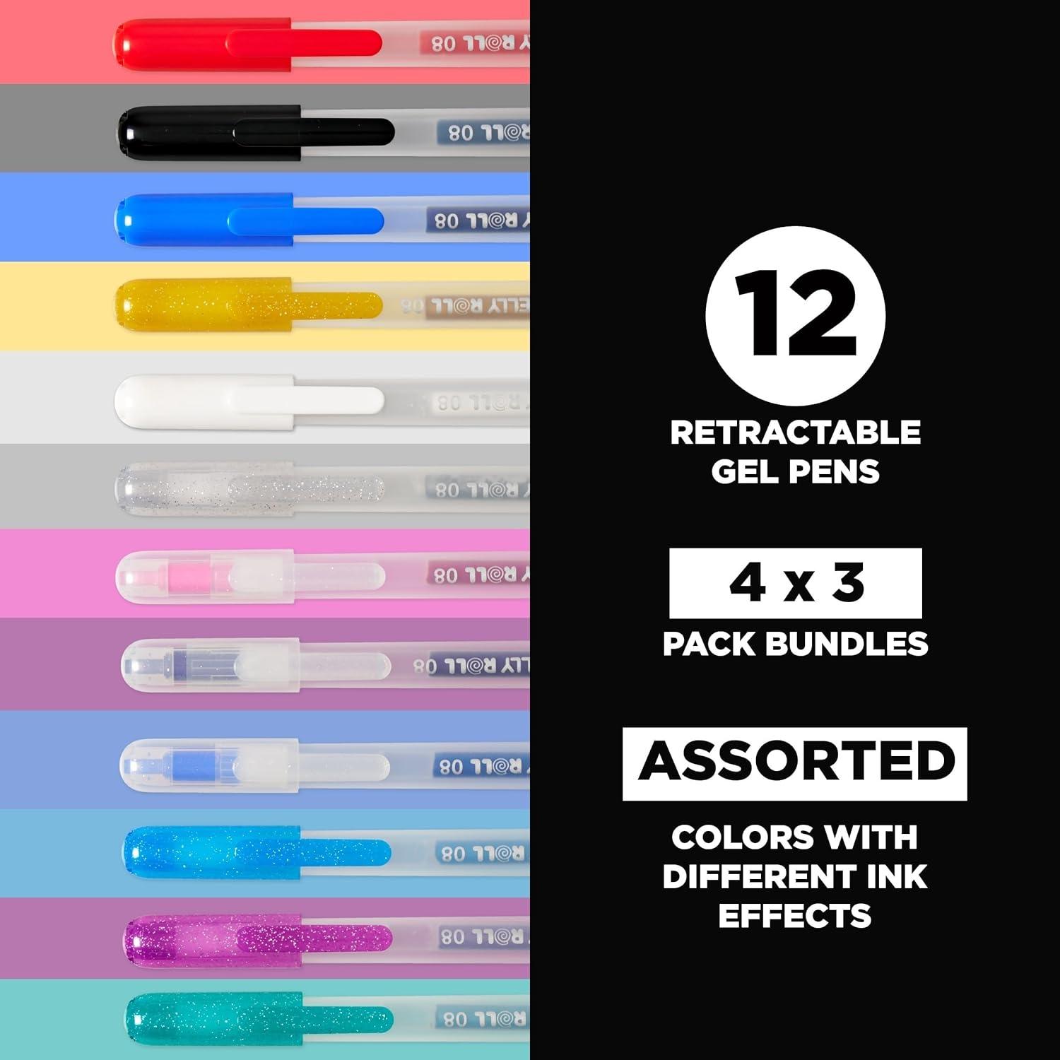 SAKURA Gelly Roll Retractable Gel Pens Colored – Metallic Gel Pens – 08 Medium Point Ink Pen for Journaling, Art, Calligraphy, or Drawing – Assorted Colored Ink – 10 Pens(1 Count (Pack of 12))