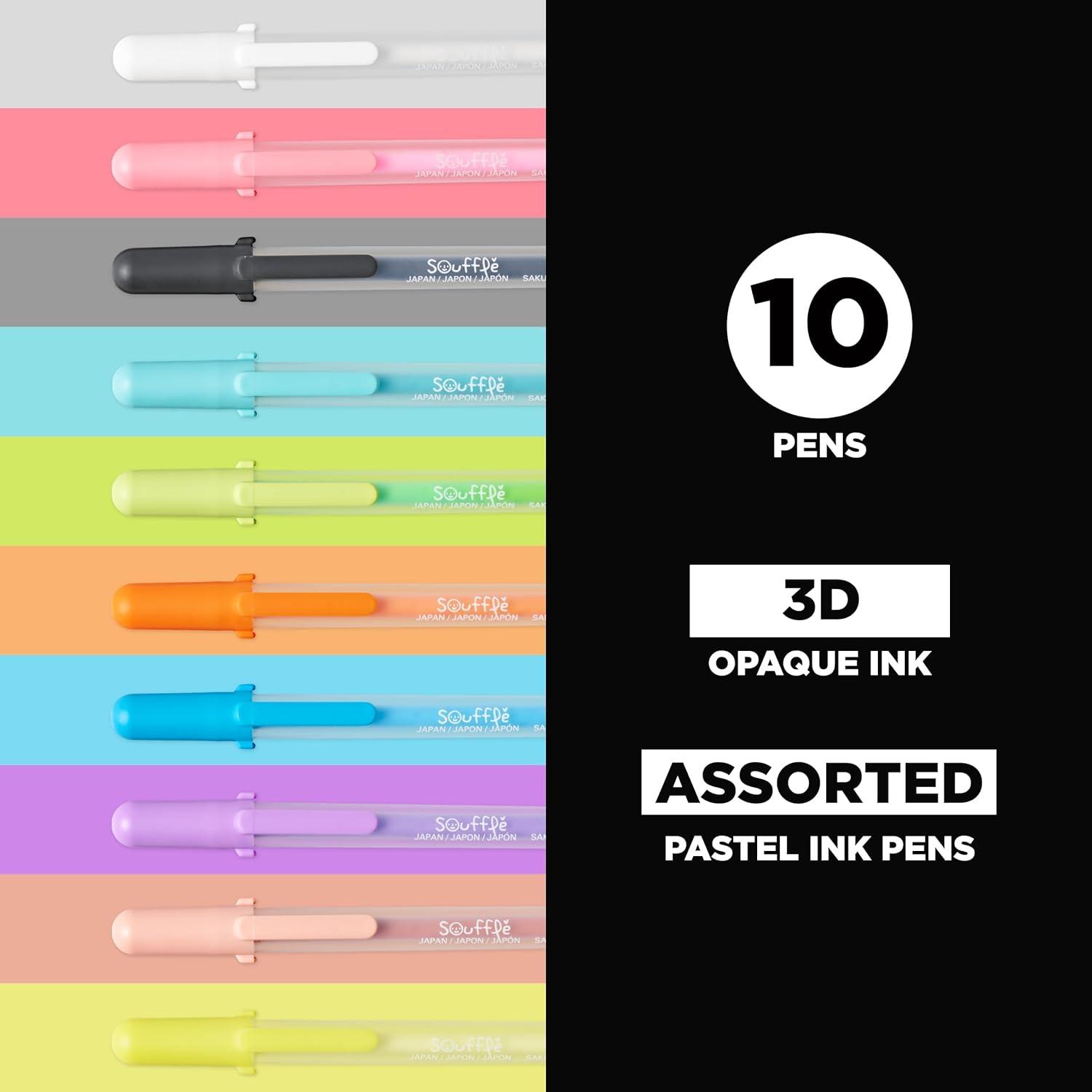 SAKURA Souffle Pastel Color 3-Dimensional Opaque Ink Pens, 10 Pen Set 58350(Souffle)
