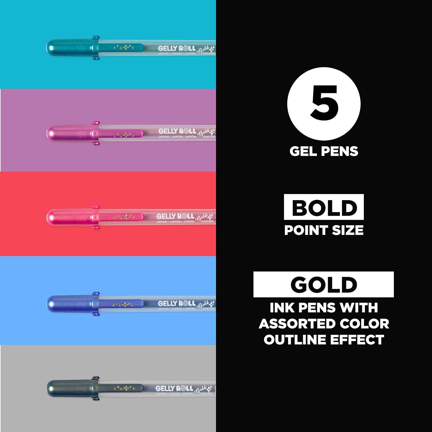 SAKURA 58760 5-Piece Gelly Roll Gold Shadow Pen Set, Assorted Color,White
