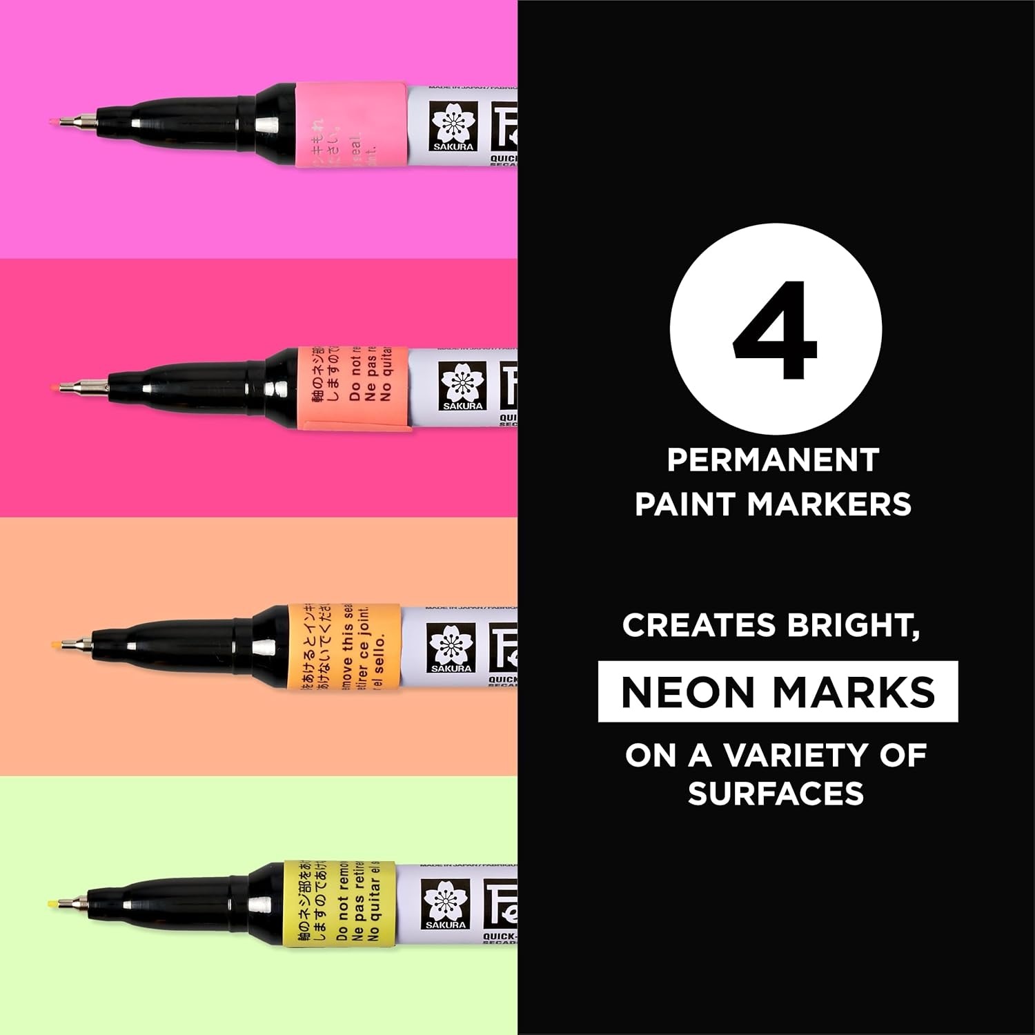 SAKURA Pen-touch Fluorescent Paint Markers, Extra Fine Tip, 4 PK #42192 - view 2