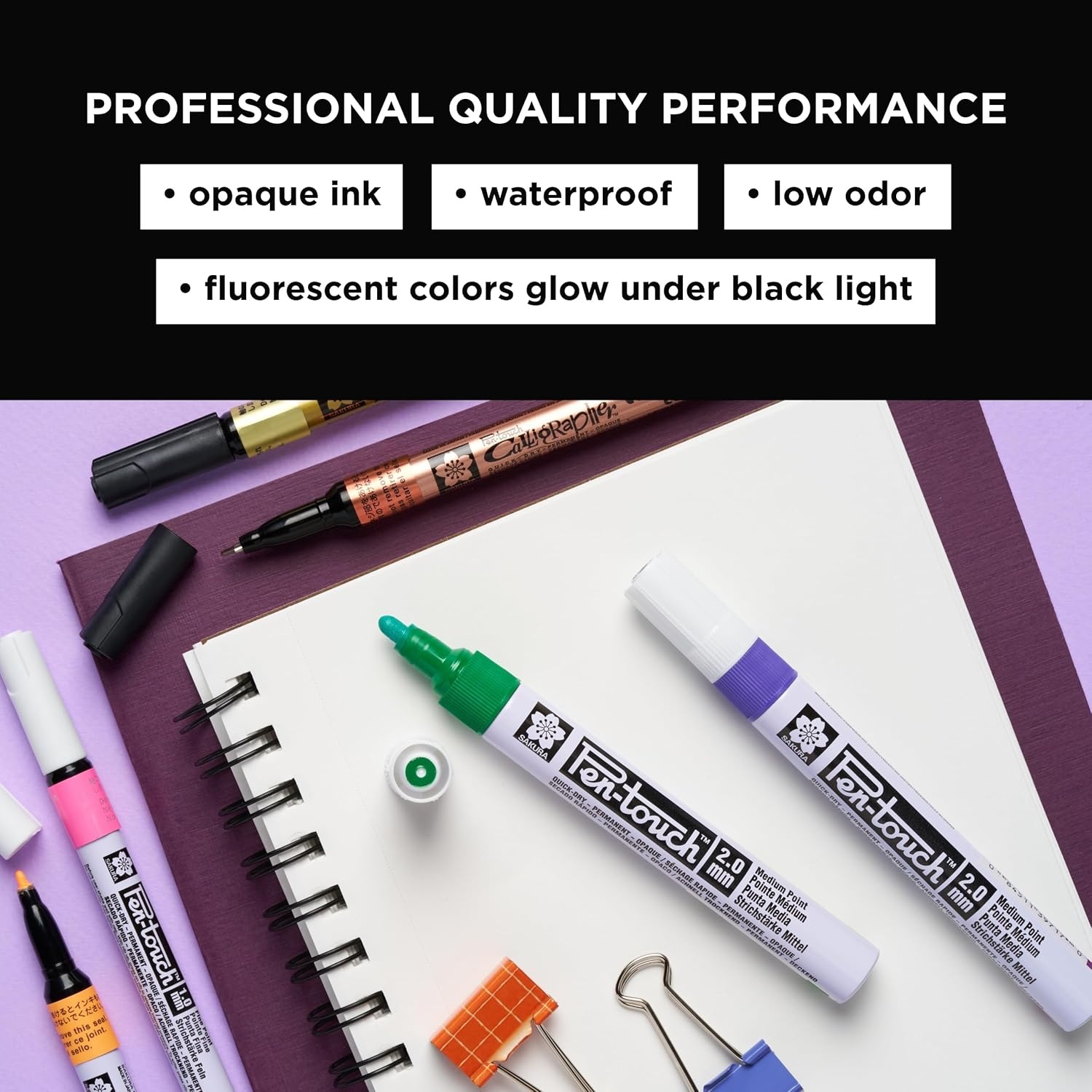 SAKURA Pen-touch Fluorescent Paint Markers, Extra Fine Tip, 4 PK #42192 - view 4