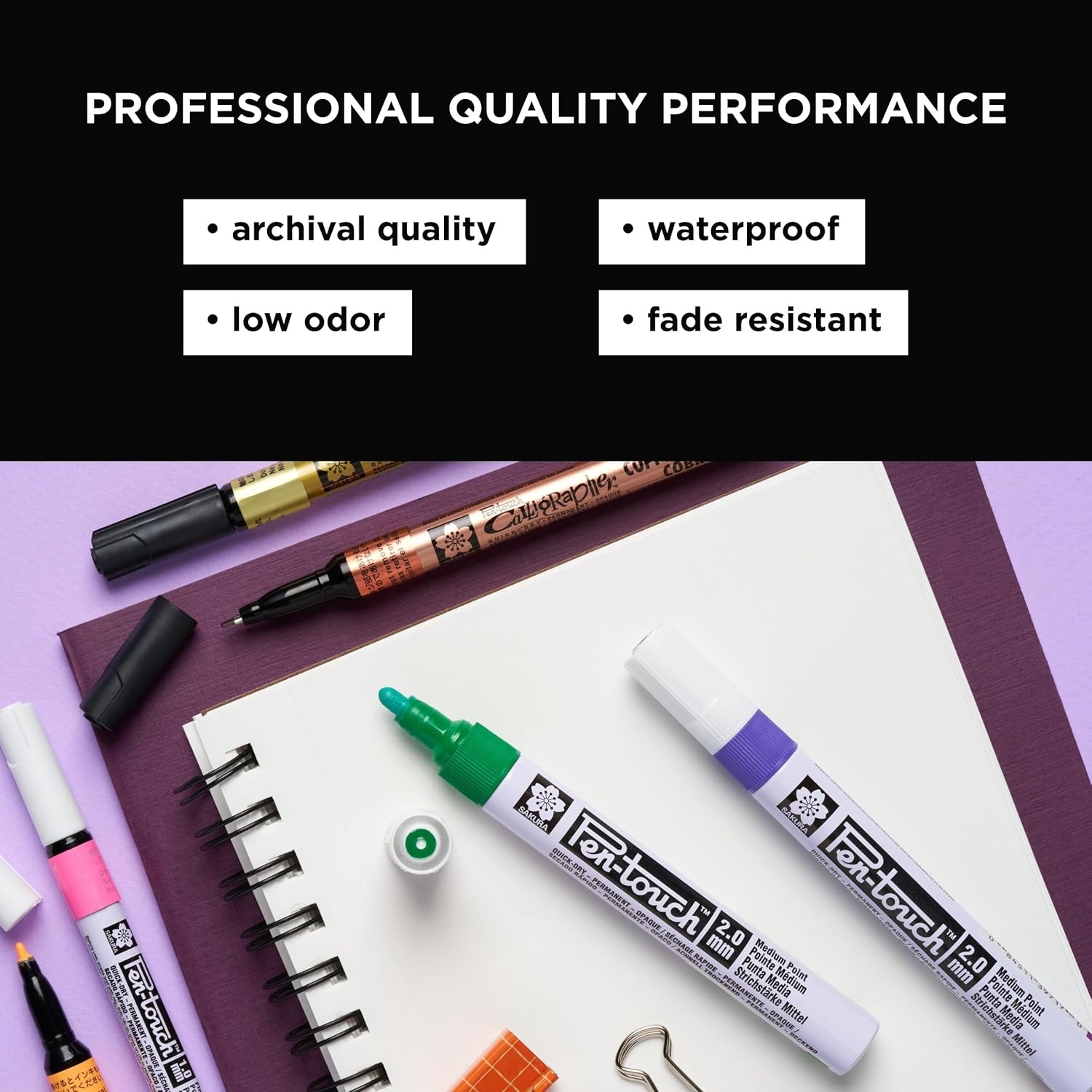 SAKURA 47391 4-Piece Fine Pentouch Calligrapher Paint Marker, 1.8mm, Gold, Silver, Copper and Black(1 Count (Pack of 4)) - view 3