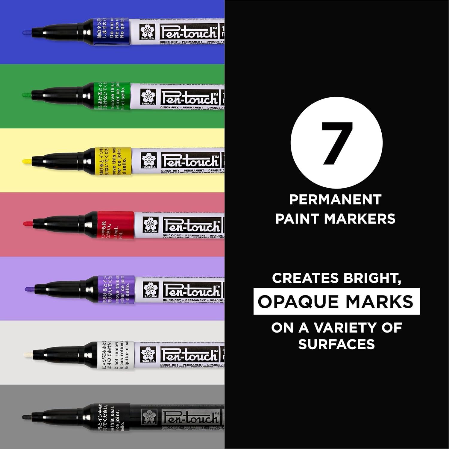 SAKURA 42392 7-Piece Fine Pentouch Paint Marker, 1.0mm, Yellow, Red, Purple, Green, Blue, White and Black(1 Count (Pack of 7))