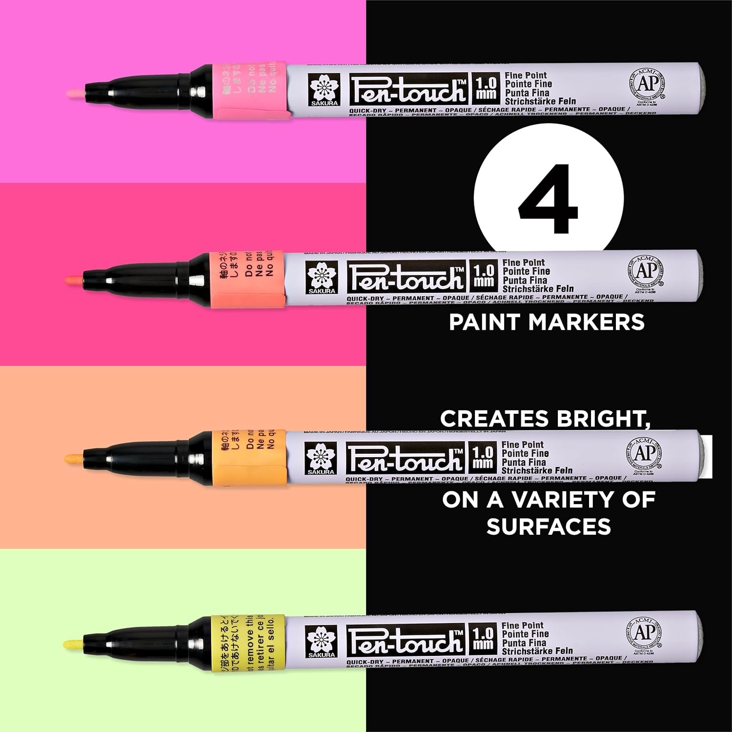 SAKURA Pen-touch Fluorescent Paint Markers, Fine Tip, 4 PK #42393 - view 2