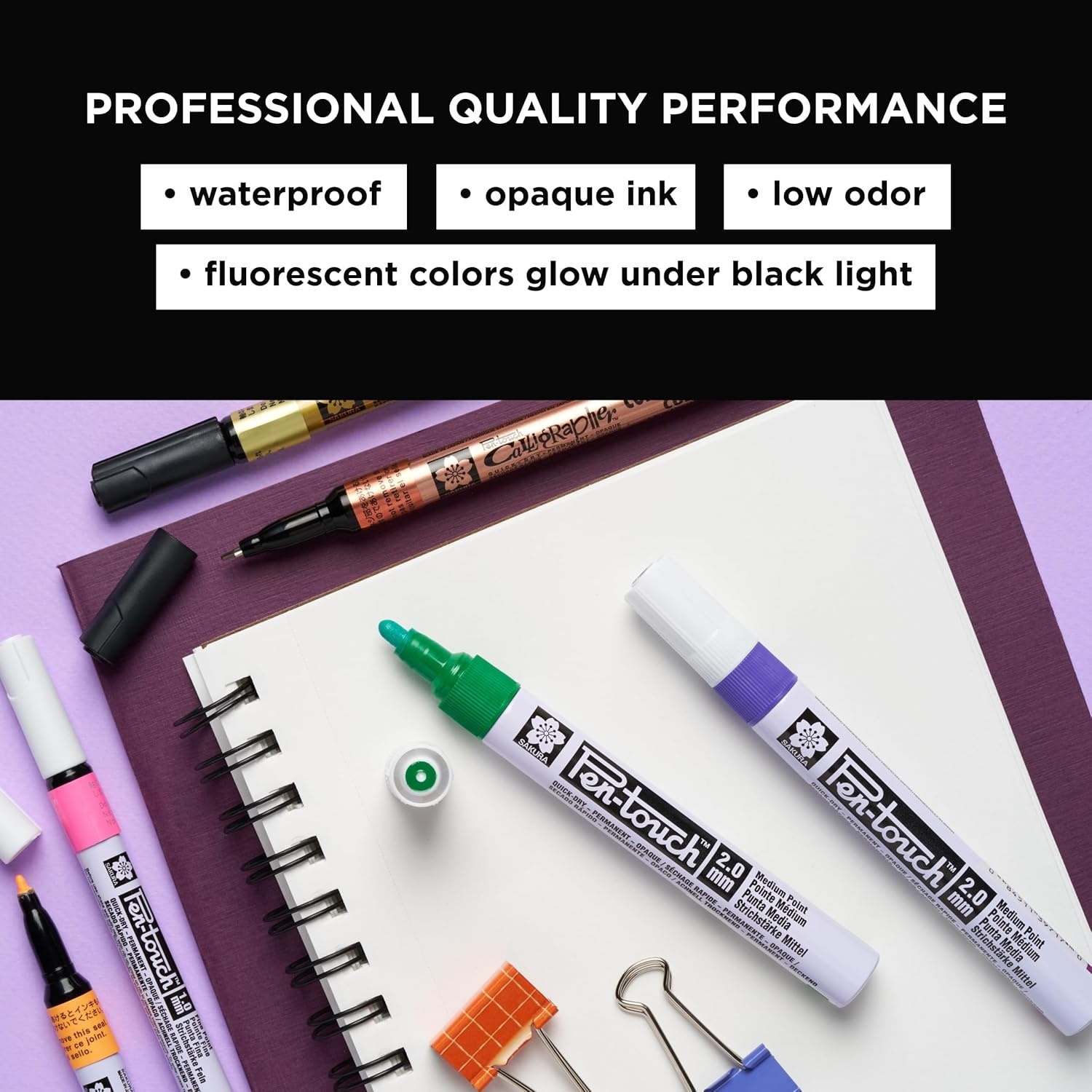 SAKURA Pen-touch Fluorescent Paint Markers, Fine Tip, 4 PK #42393 - view 4