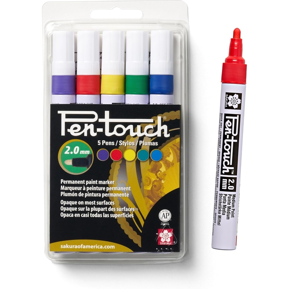 SAKURA 42592 5-Piece 2.0mm Pentouch Paint Marker, Medium, Yellow, Red, Purple, Green and Blue, Medium 5-pc b Set(5 Count (Pack of 1)) - view 2