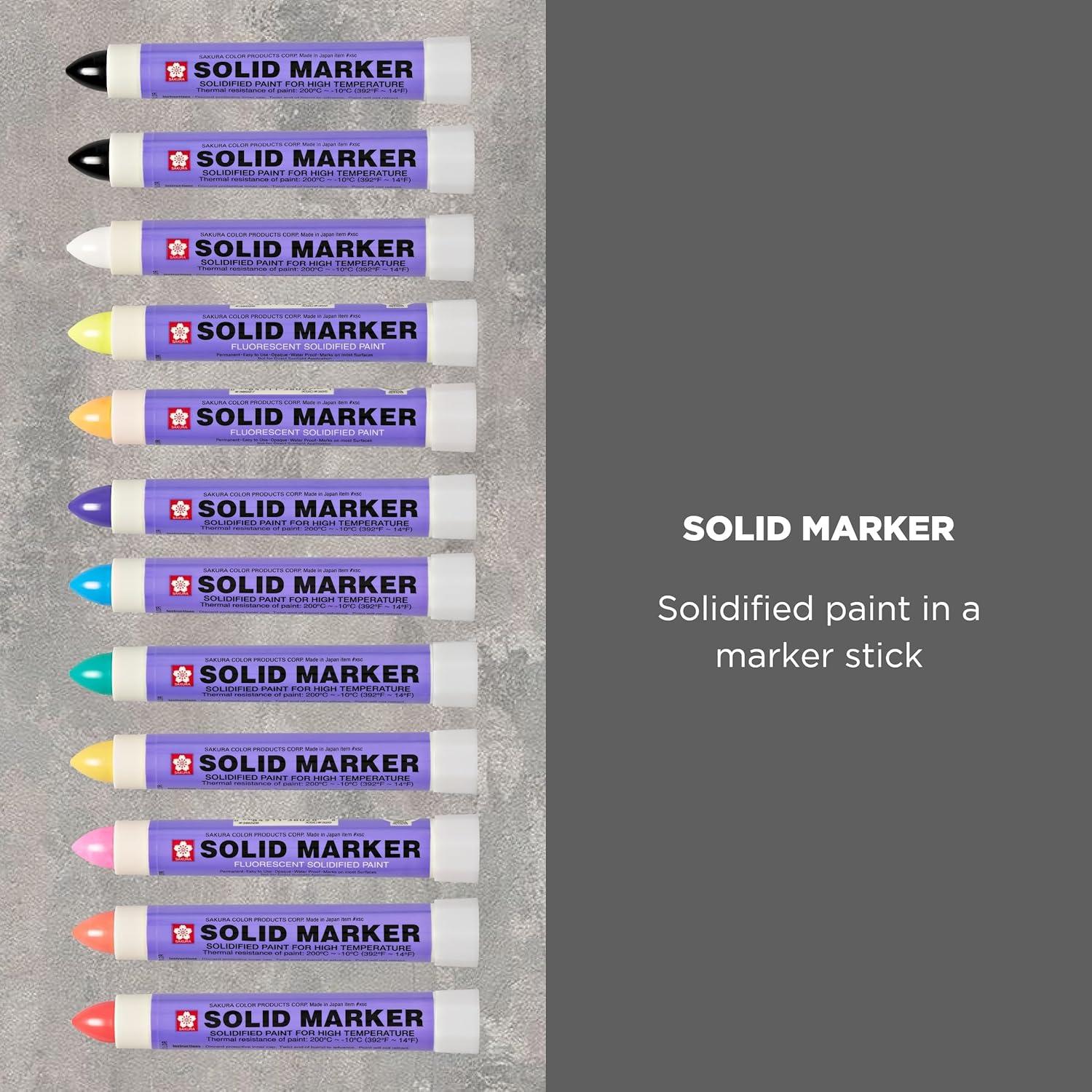SAKURA Solid Paint Markers – 12 Assorted Permanent Marker Paint Pens – 2 Black, 7 Assorted Colors & 3 Fluorescent Pens – For Window, Wood & Glass – 12 Pack