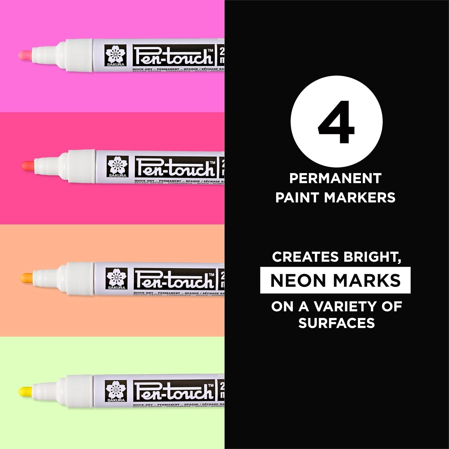 SAKURA Pen-touch Fluorescent Paint Markers, Medium Tip, 4 PK #42593 - view 2