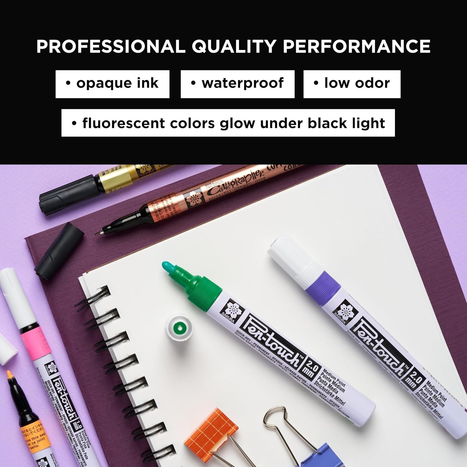 SAKURA Pen-touch Fluorescent Paint Markers, Medium Tip, 4 PK #42593 - view 4