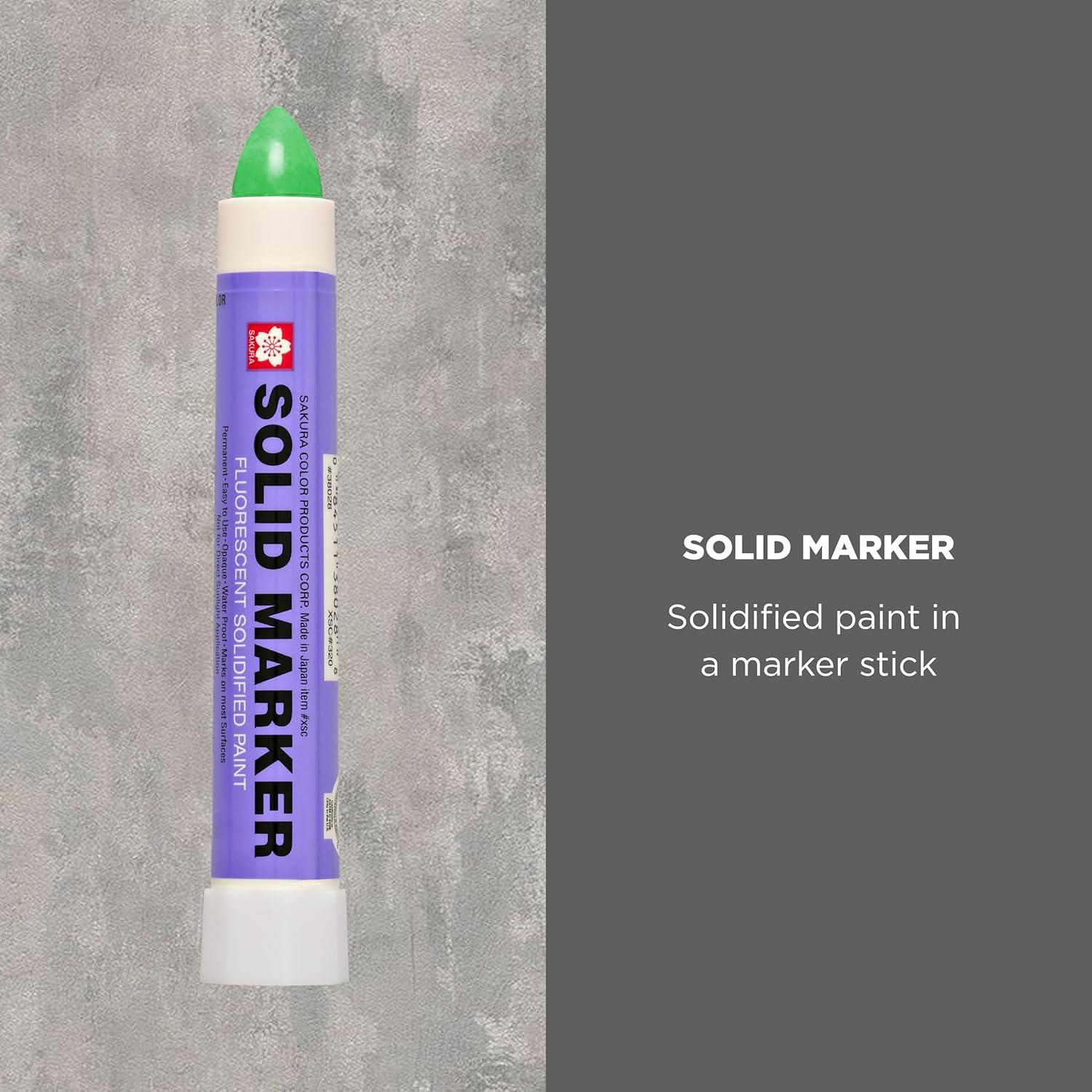 SAKURA Solid Marker – Mess-Free Paint Marker for Indoor & Outdoor Applications – Multi-Surface – Low Odor, No Drip & Non-Toxic – Quick Drying in 5-10 Minutes – 13mm Tip – Fluorescent Green – 3 Count