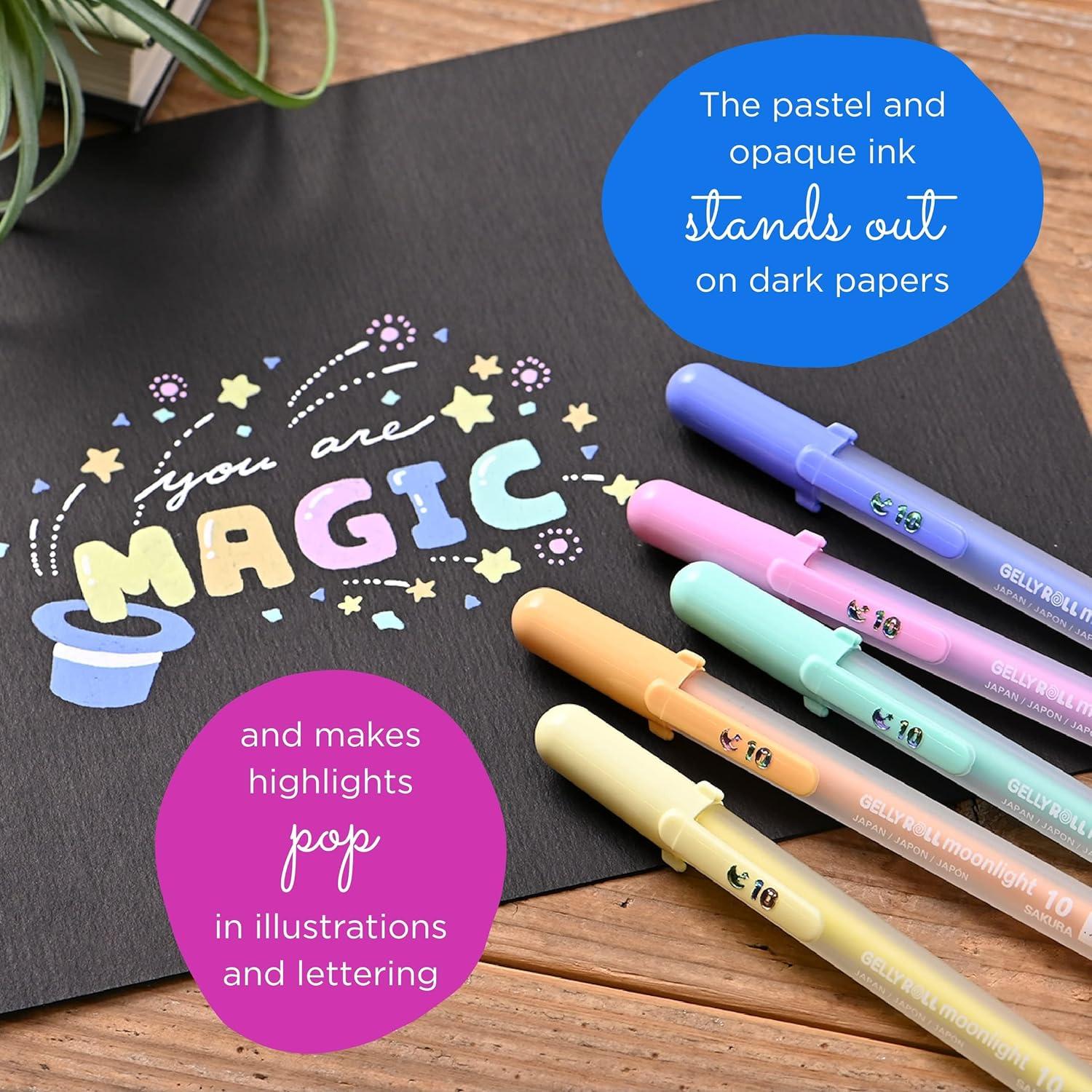 SAKURA Gelly Roll Moonlight 10 Pastel & Opaque Gel Pens – Bold Point Ink Pen for Journaling, Art, Calligraphy, or Drawing – Assorted Pastel Ink – Bold Line – 10 Pack(Green orange pink yellow) - view 2