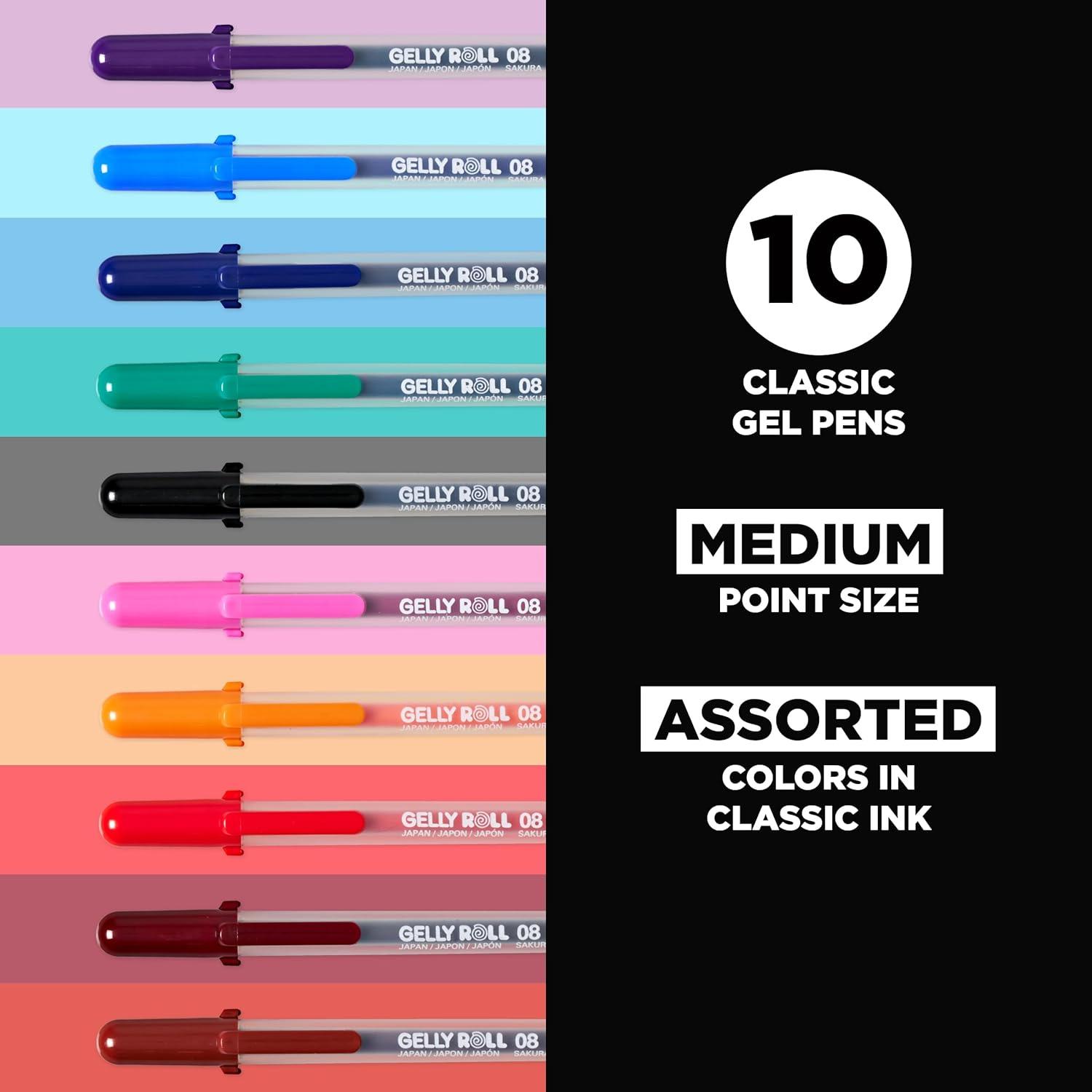 SAKURA Gelly Roll Classic, Medium Pt, Multicolor, 10 PK 37460(10 Colors)