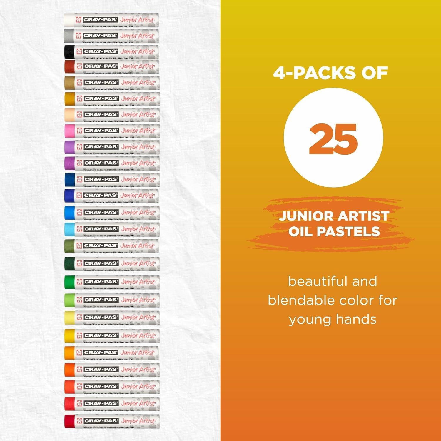 SAKURA Cray-Pas Junior Artist Oil Pastel Set – Soft Oil Pastels for Artists – 12 Colors – 6 Sets of 12(1 Count (Pack of 4))
