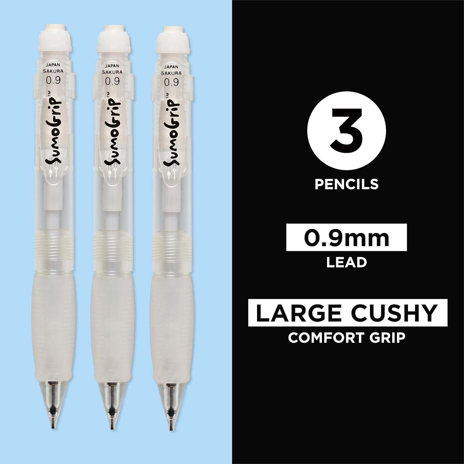 SAKURA SumoGrip Pencil with Comfort Grip – 0.7 mm Ergonomic Mechanical Pencil – Clear Gray – 3 Pack(Clear)
