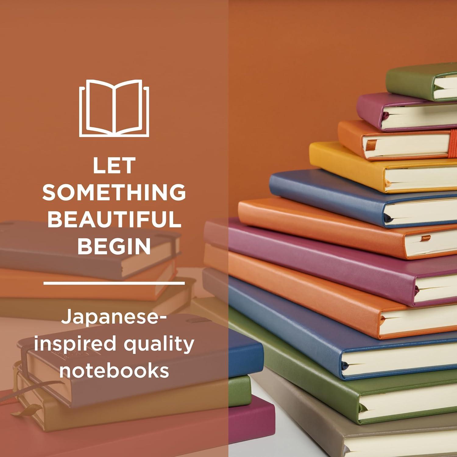 Sakura Notebook Ruled A5 – Japanese-Inspired Lined Notebook for Effortless Writing – 140 GSM Paper – Hardcover – Built-in Pen Holder – Expandable Inner Pocket – Flat-Lay – 5.1 x 8.3″ – Mulberry(Pine Needle) - view 5