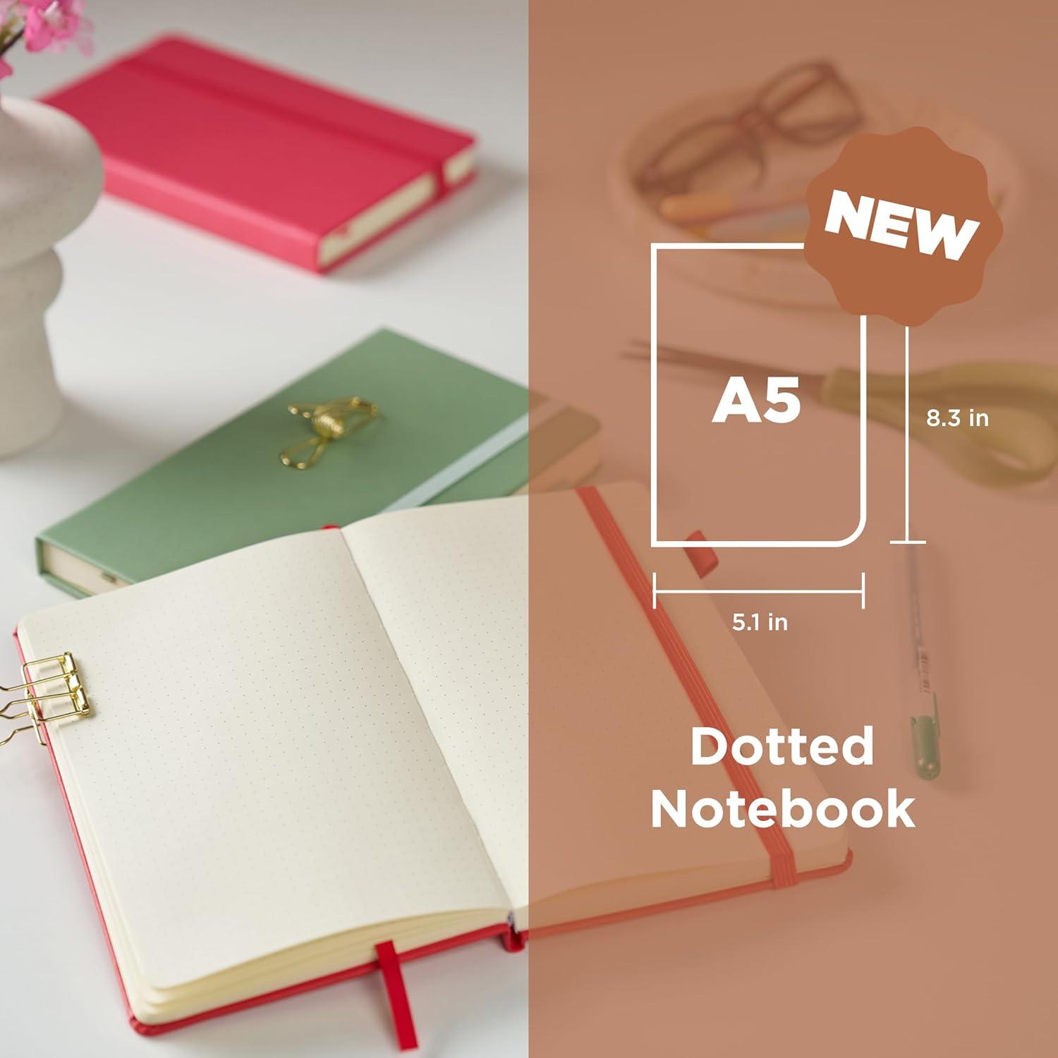 Sakura Notebook Dotted A5 – Japanese-Inspired Dotted Notebook for Effortless Writing – 140 GSM Paper – Hardcover – Expandable Inner Pocket – Flat-Lay Stitch Binding – 5.1 x 8.3″ – Plum Blossom(Japanese Kerria)