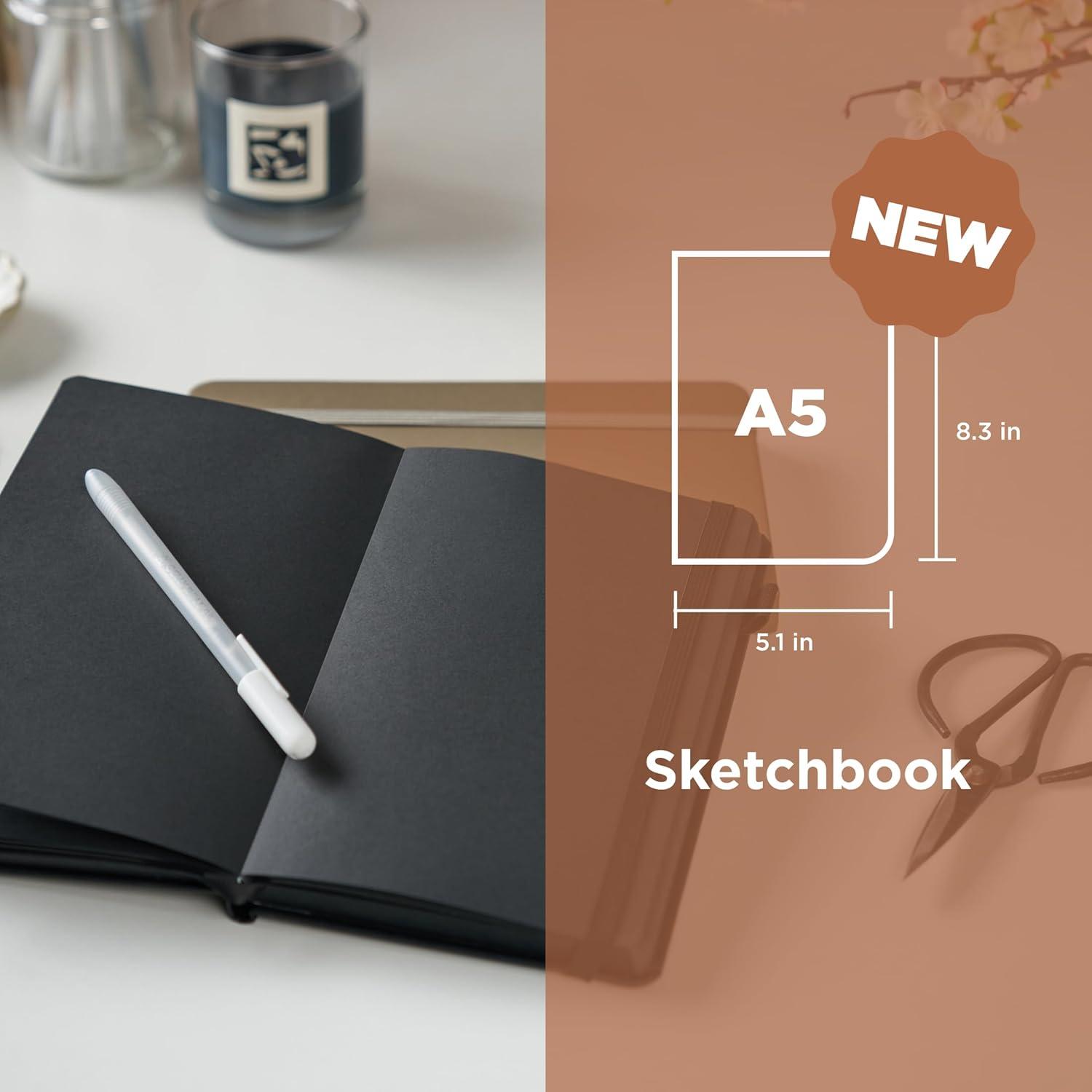 Sakura Sketchbook A5 – Drawing Sketchbook for Visual Journaling, Effortless Sketching & Personal Use – 140 GSM Paper – Hardcover Hardcover – 160 Pages – 5.1 x 8.3″ – Black – Cream Paper(Black Paper)