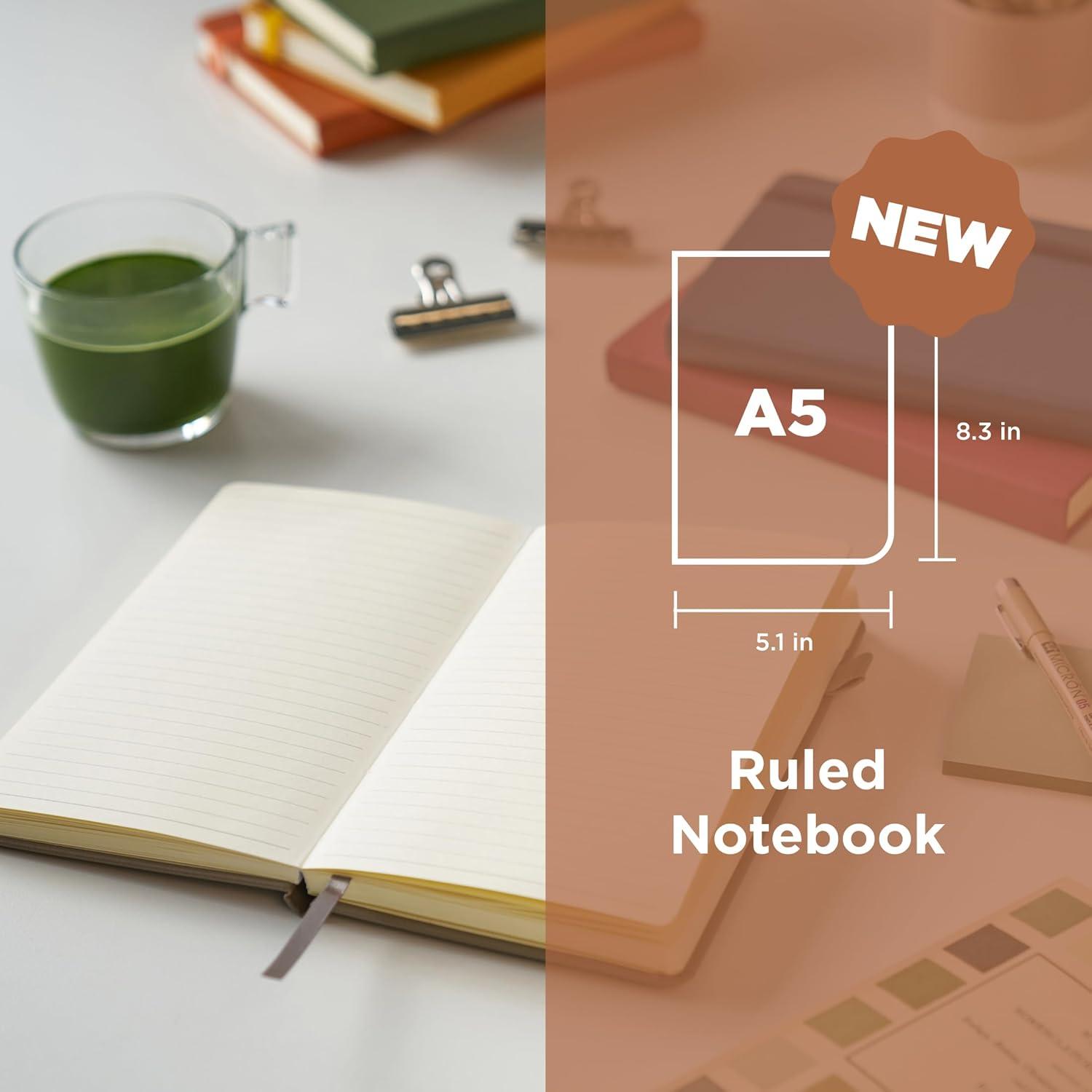 Sakura Notebook Ruled A5 – Japanese-Inspired Lined Notebook for Effortless Writing – 140 GSM Paper – Hardcover – Built-in Pen Holder – Expandable Inner Pocket – Flat-Lay – 5.1 x 8.3″ – Mulberry(Black)