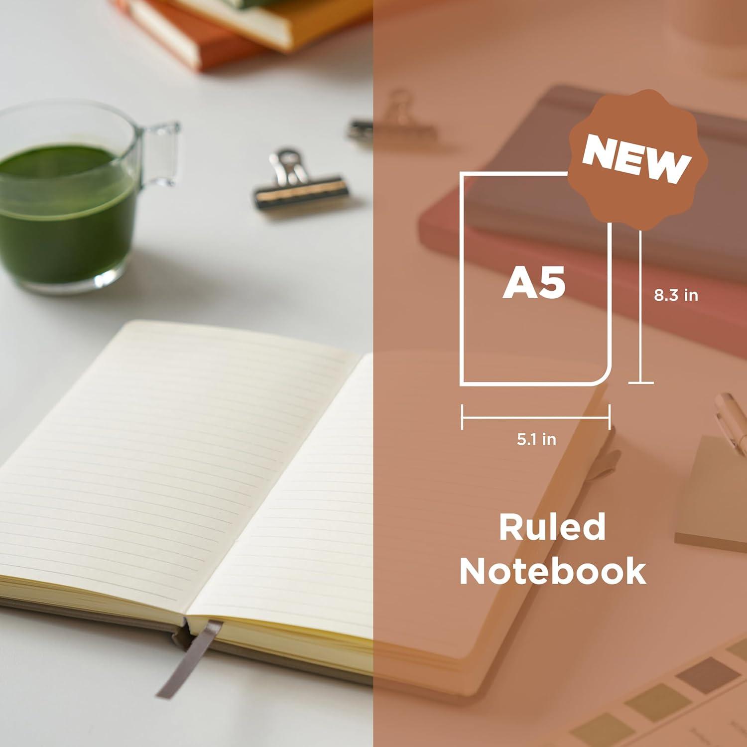 Sakura Notebook Ruled A5 – Japanese-Inspired Lined Notebook for Effortless Writing – 140 GSM Paper – Hardcover – Built-in Pen Holder – Expandable Inner Pocket – Flat-Lay – 5.1 x 8.3″ – Mulberry(Cinder)