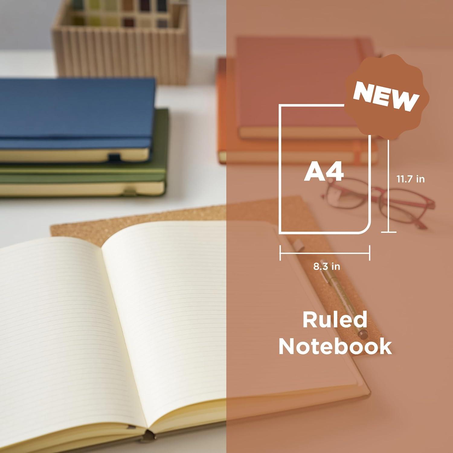 Sakura Notebook Ruled A4 – Japanese-Inspired Lined Notebook for Effortless Writing – 140 GSM Paper – Hardcover – Built-in Pen Holder – Expandable Inner Pocket – Flat-Lay – 8.3 x 11.7″ – Mulberry(Cinder)