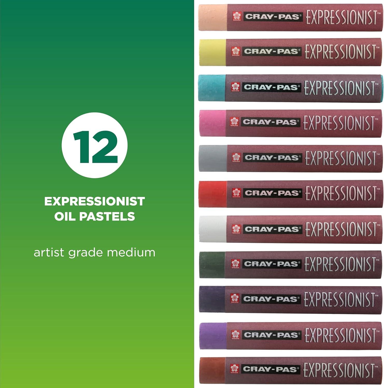 SAKURA Cray-Pas Expressionist Oil Pastel Set – Soft Oil Pastels for Artists – 12 Colors
