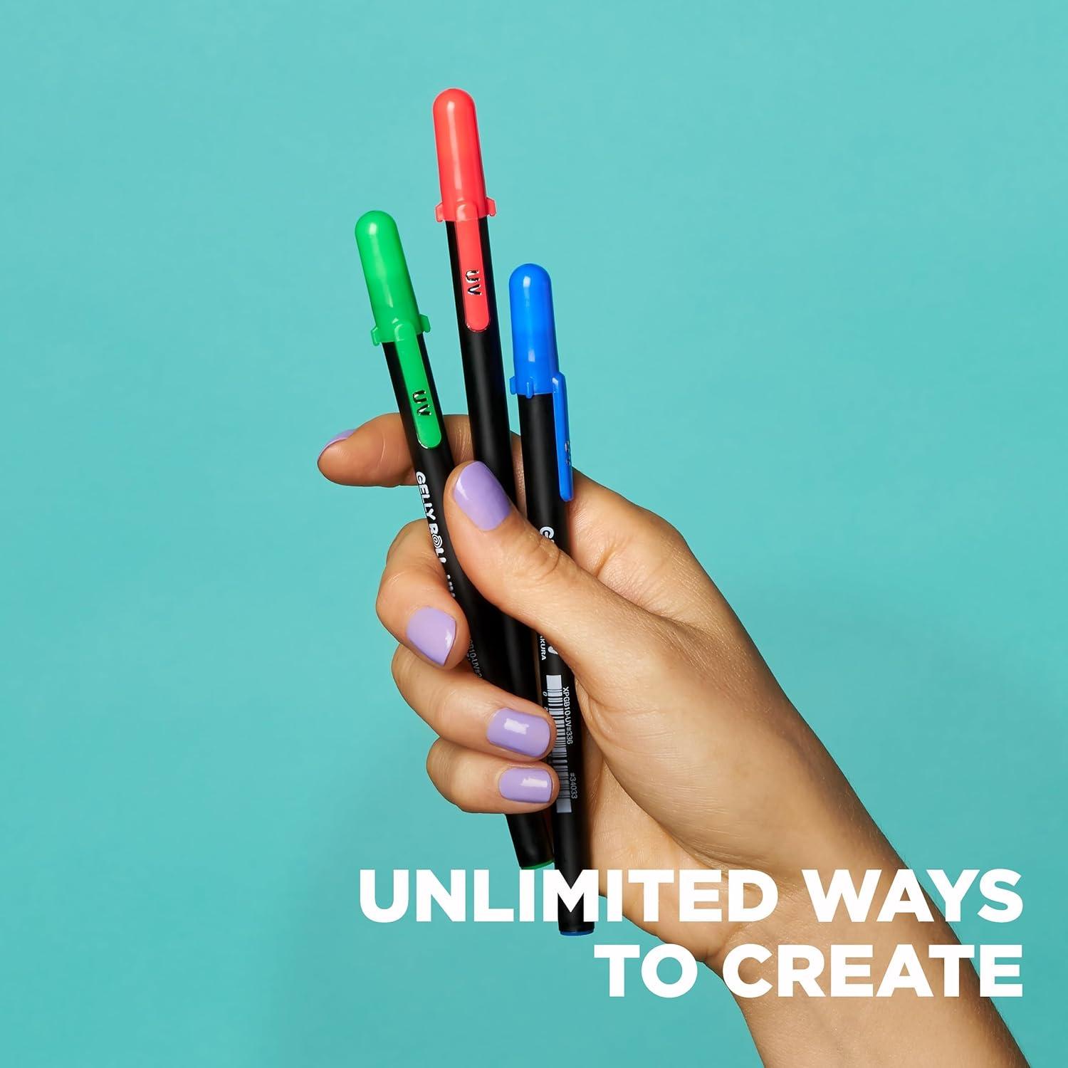 SAKURA Gelly Roll UV Pen – UV Gel Invisible Ink – With Keychain Flashlight – For Art or Drawing – Red, Green & Blue – 9 Pens, 3 Lights - view 4