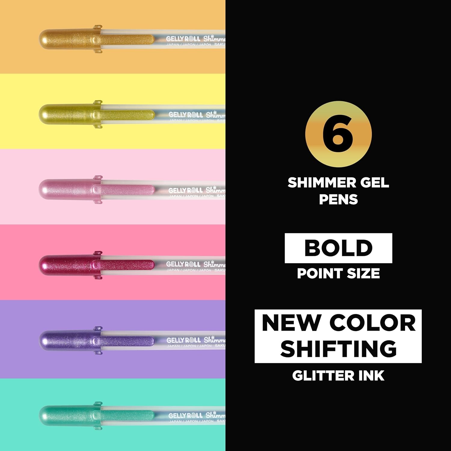 SAKURA Gelly Roll Shimmer – Shimmer Gel Ink Pen for Scrapbooking, Note Decorating & DIY Craft Pen Projects – Color-Shift Gel Ink – Bold Tip Size – Multidimensional Shades – Assorted Colors – 6 Count