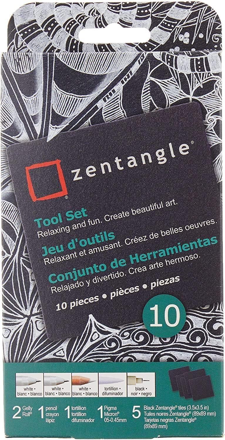 SAKURA #50113 Zentangle 11 Pc Set w/Zendala Round WhiteTiles (4-5/8″ in Diameter), white(10-Piece Set – 3.5″)
