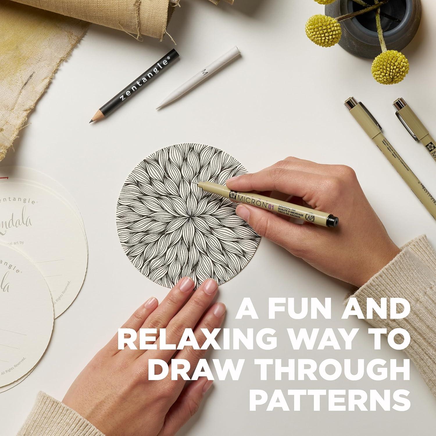 SAKURA #50113 Zentangle 11 Pc Set w/Zendala Round WhiteTiles (4-5/8″ in Diameter), white(11-Piece Set – 4-5/8″ Round) - view 2