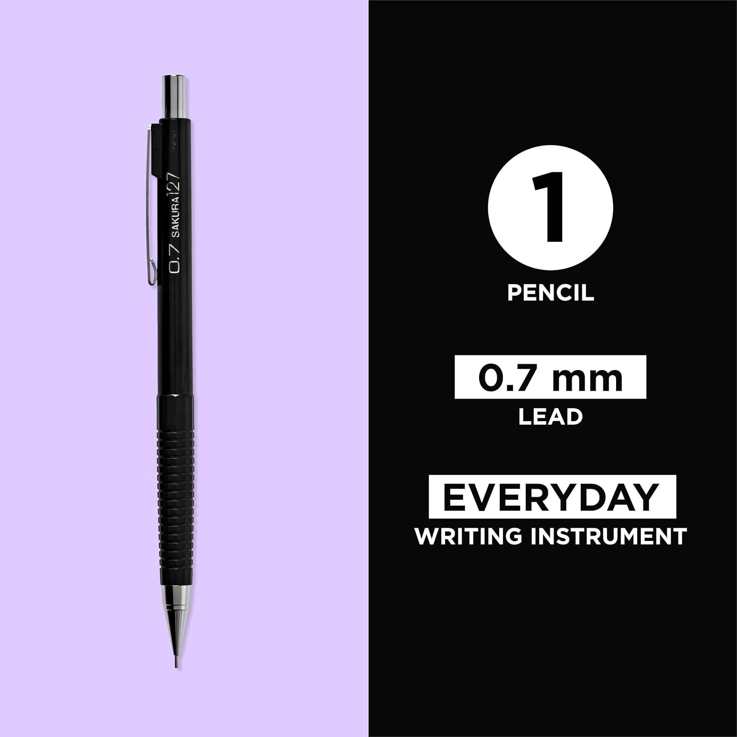 SAKURA 50297 Mechanical Pencil Fixed Sleeve 0.5-mm with 3 Erasers, Black(0.7mm Pencil)