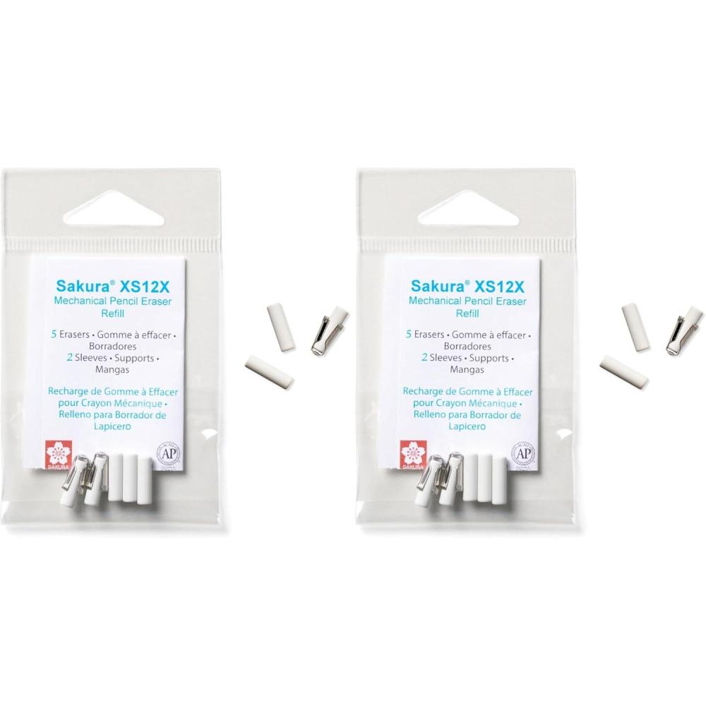 SAKURA 5 Refill Erasers with 2 Eraser Holders for XS Series Pencils 50249(1 Count (Pack of 2))